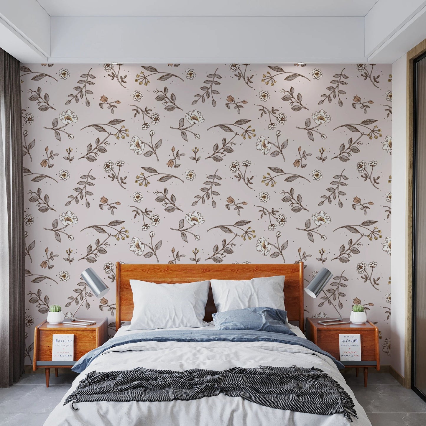 Vintage floral sketch wallpaper with hand-drawn details