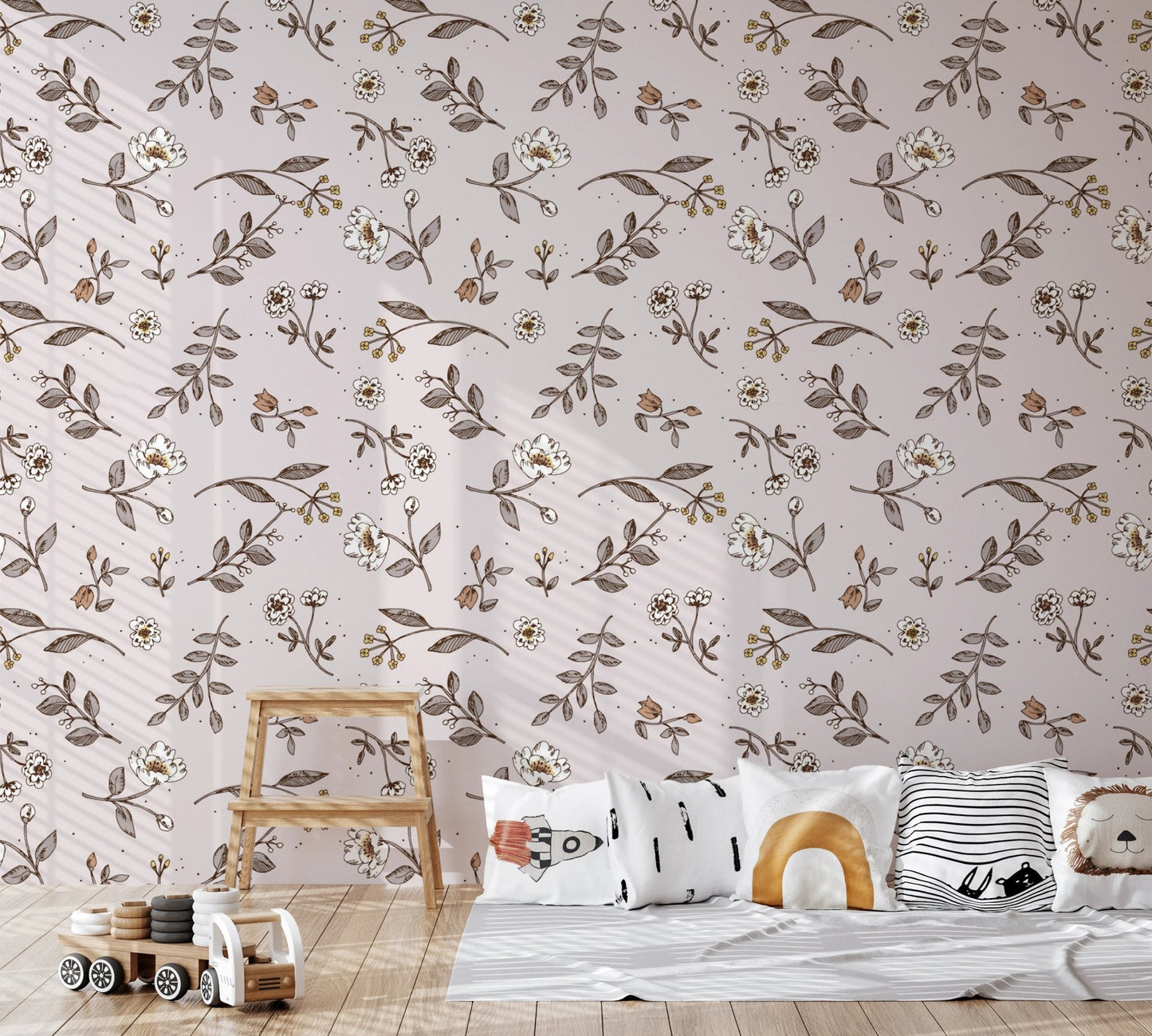Classic floral line art wallpaper pattern design