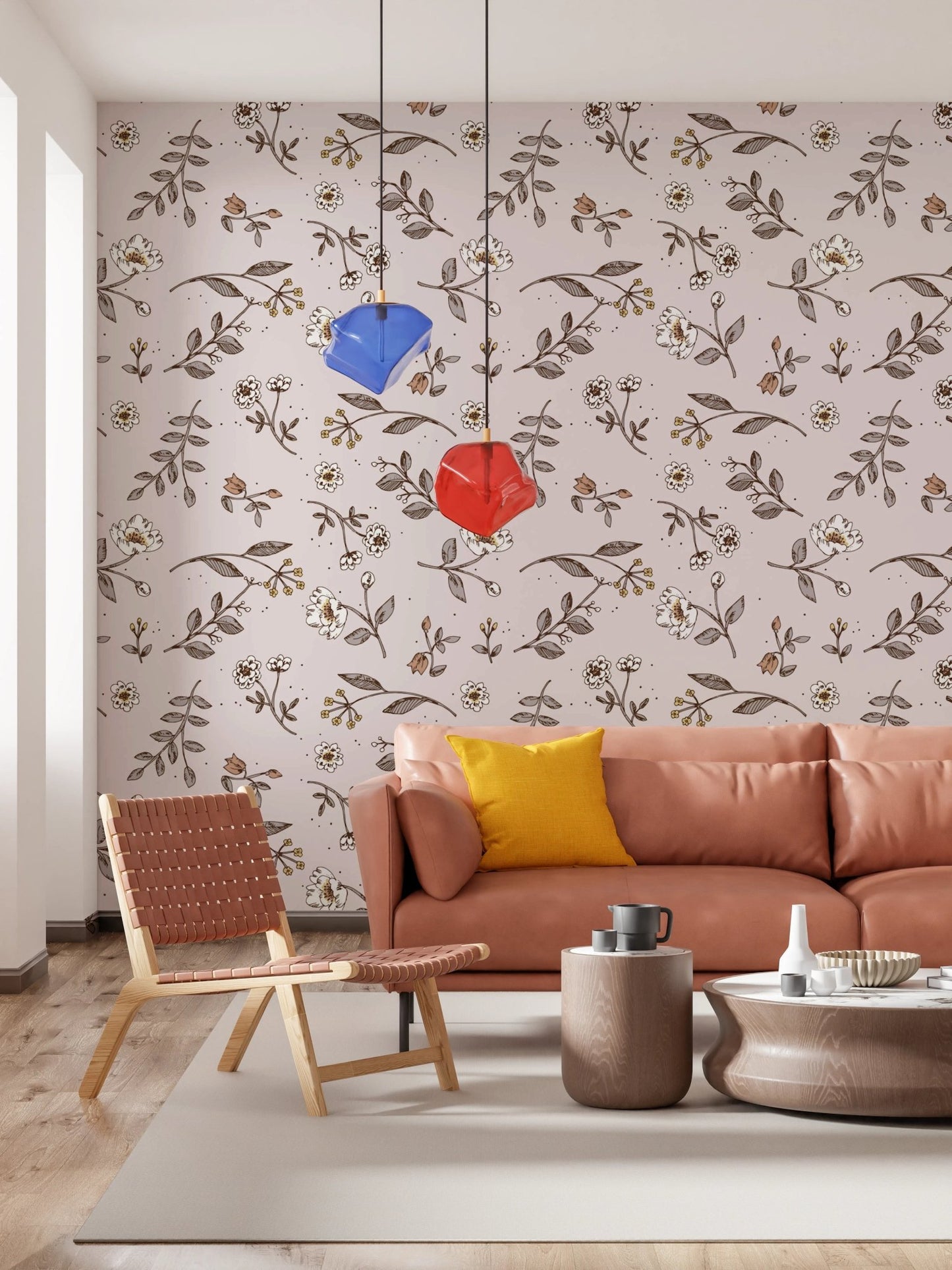 Delicate floral sketch wallpaper for calm interiors