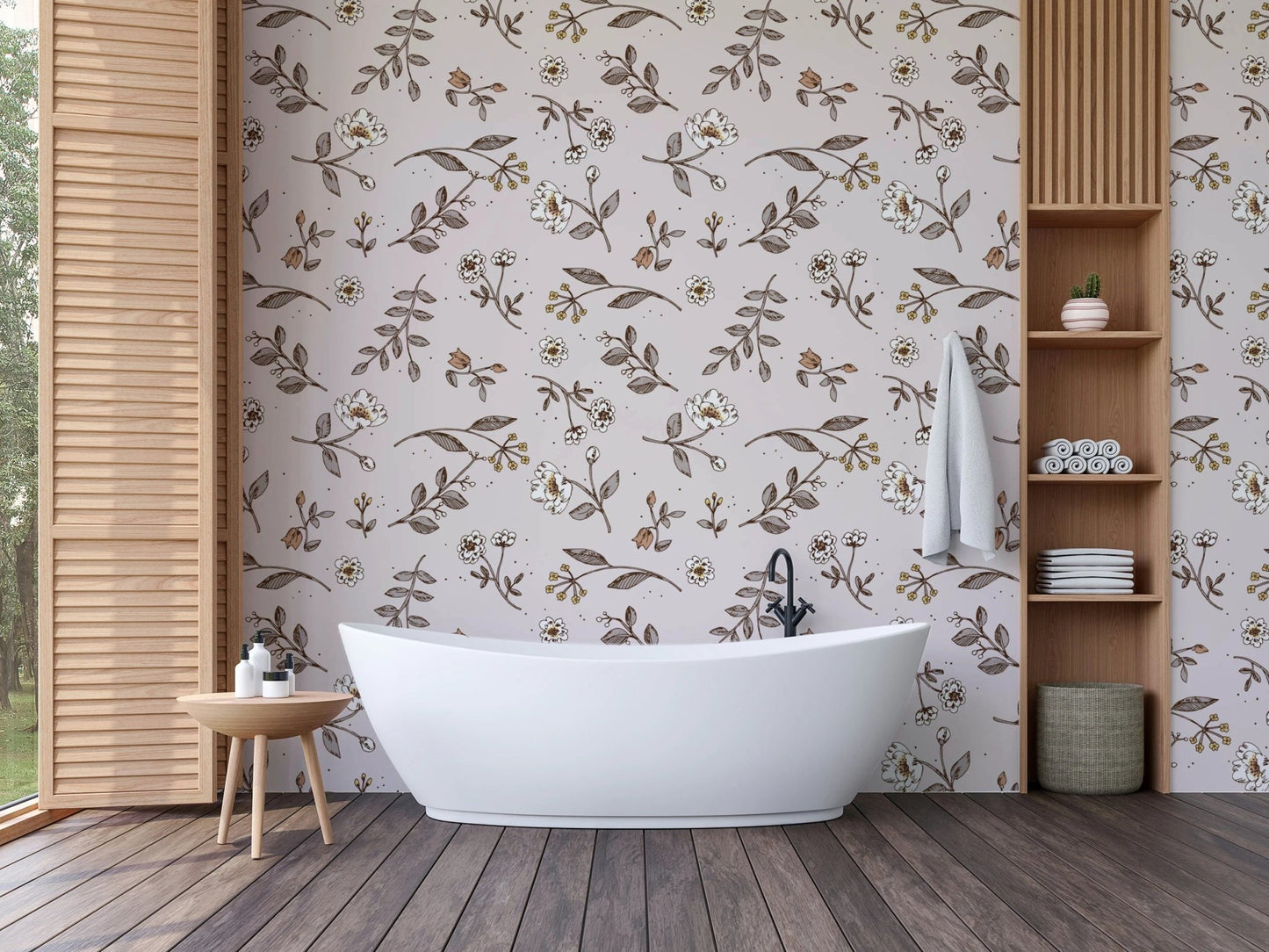 Vintage inspired floral sketch wall covering