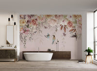 Vintage Blossoms Wall Mural displaying watercolor style floral art for bathroom.