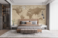 Elegant vintage map wall mural with old-world charm for master bedroom.