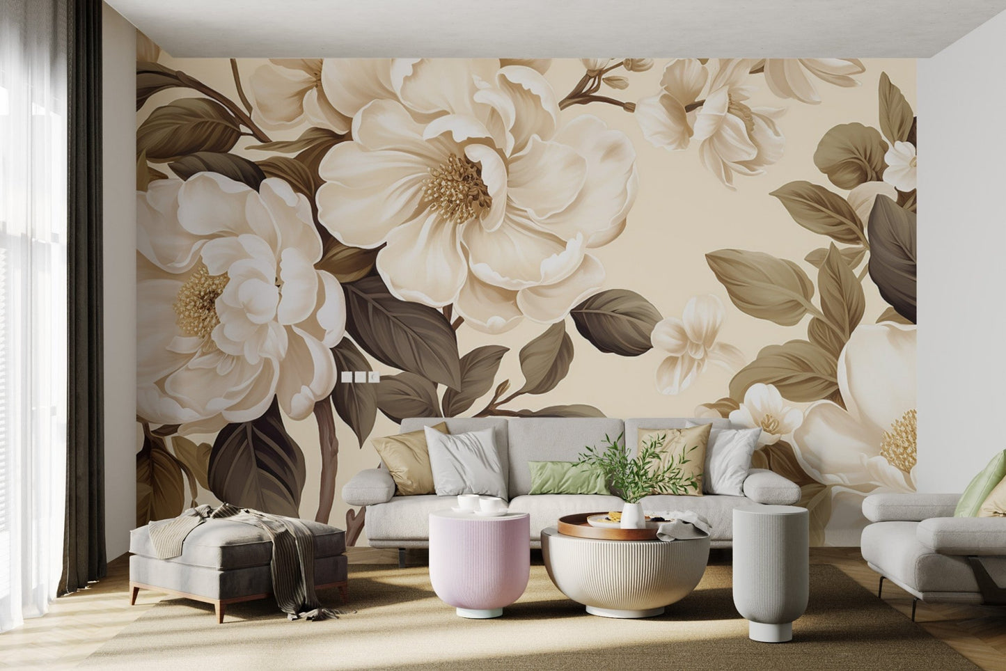 Vintage Cream Floral Wallpaper - Wallanza