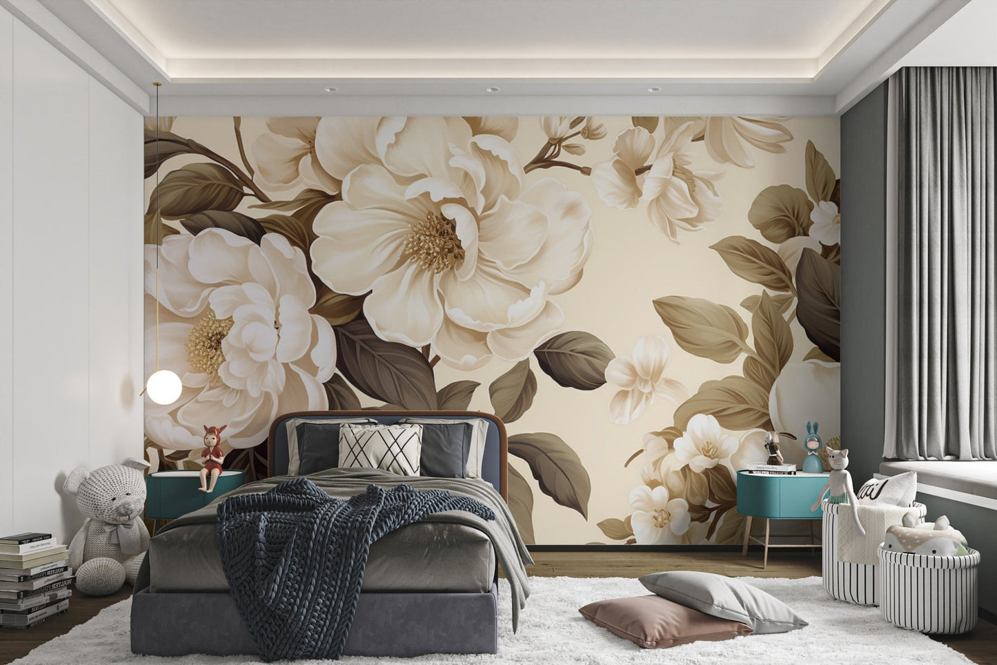 Vintage Cream Floral Wallpaper - Wallanza