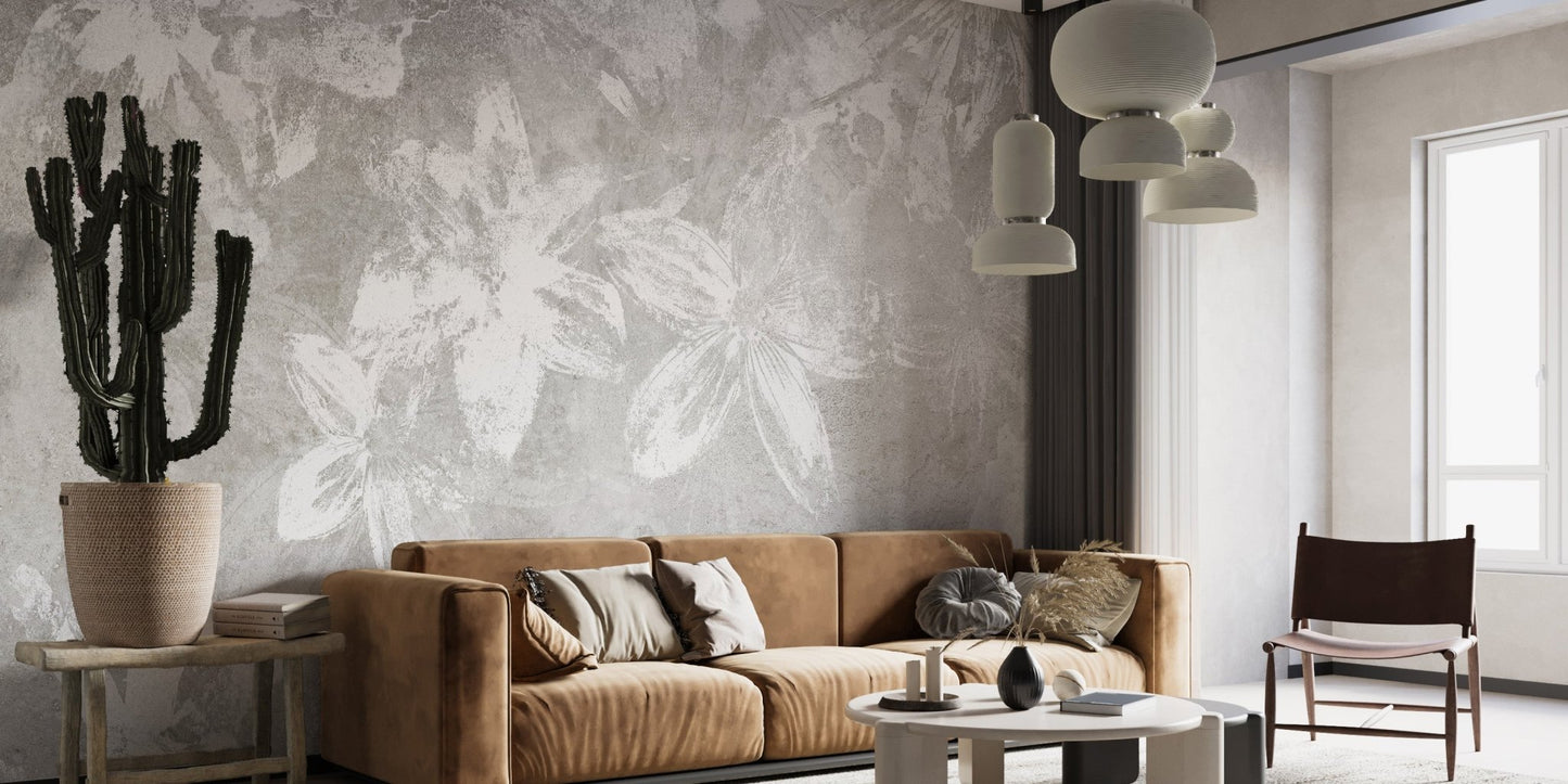 Elegant floral pattern wallpaper in a stylish apartment living room.