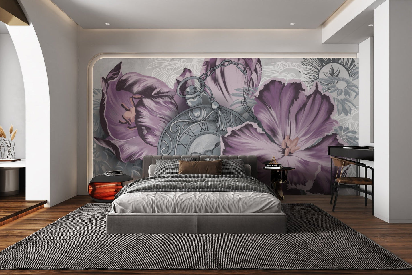 Vintage Floral Clock Wallpaper - Wallanza