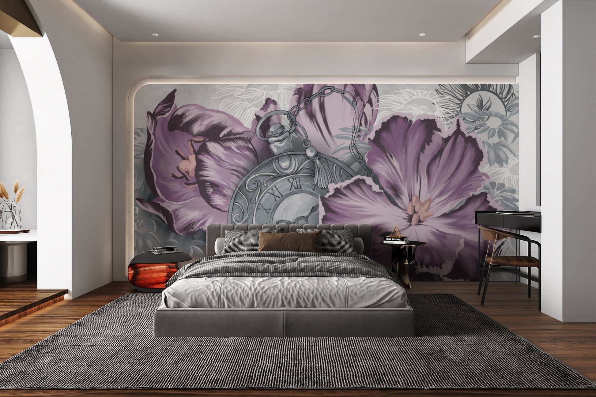 Vintage Floral Clock Wallpaper - Wallanza