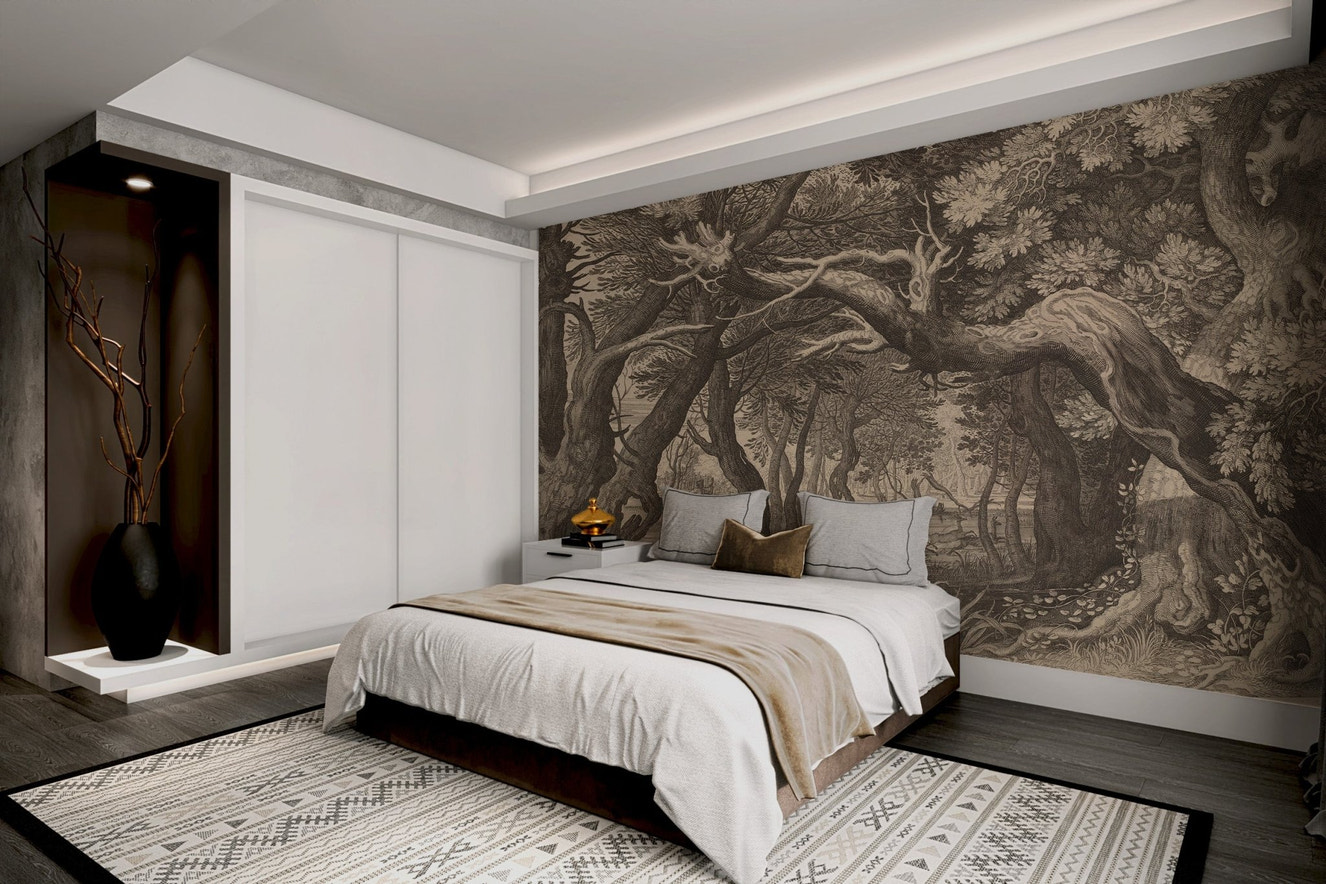 Vintage Forest Landscape Print Wallpaper - Wallanza