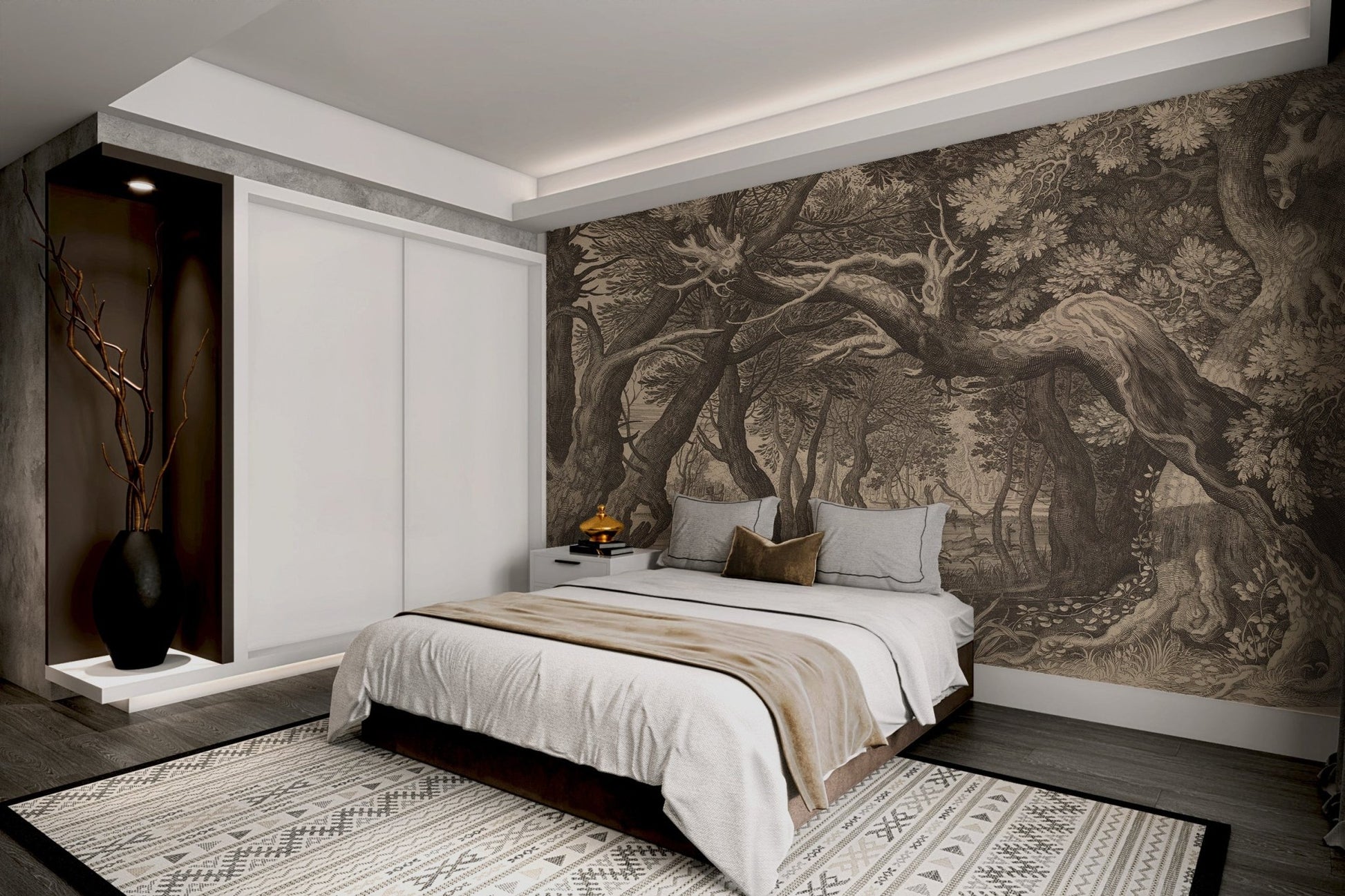 Vintage Forest Landscape Print Wallpaper - Wallanza