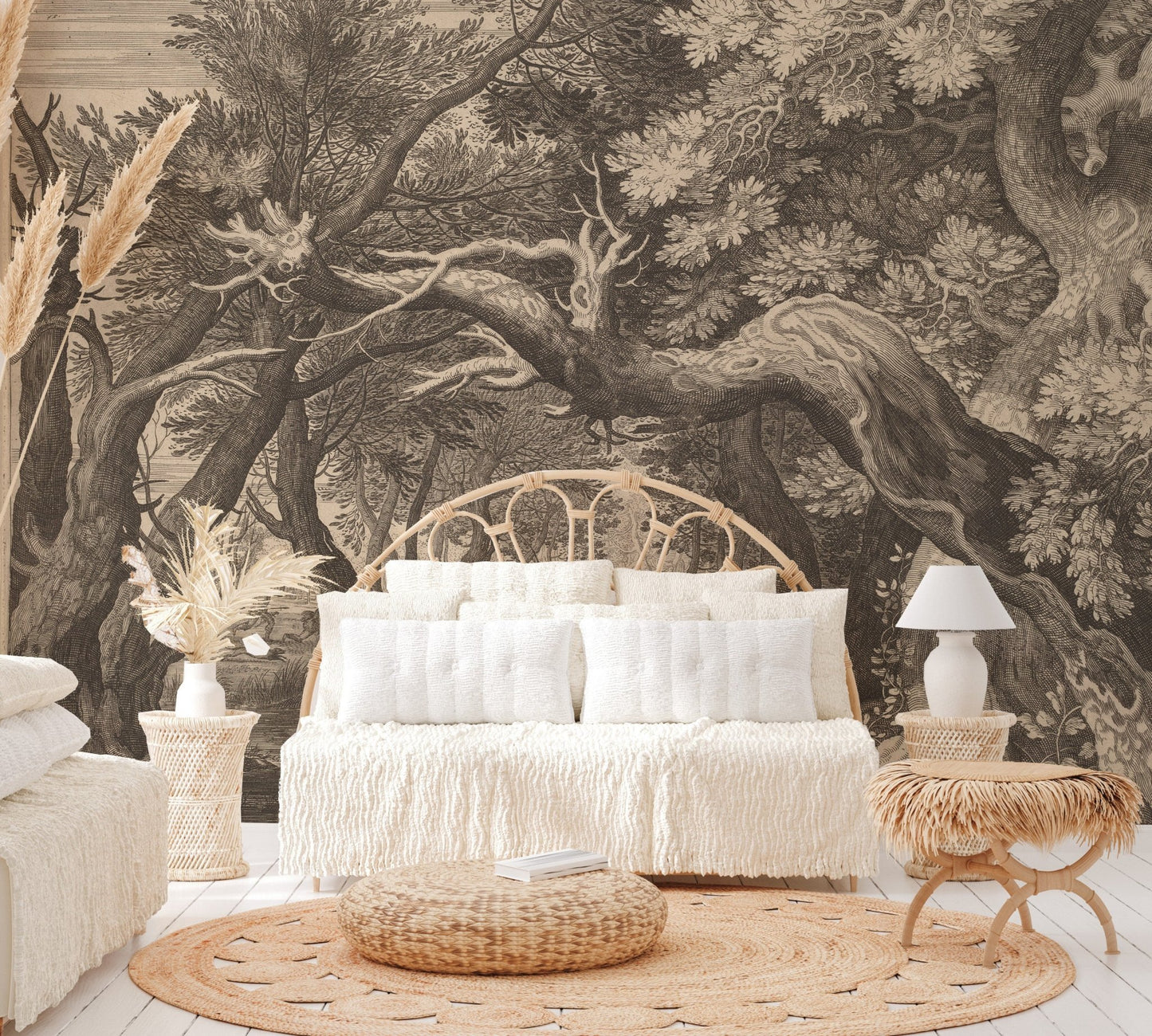 Vintage Forest Landscape Print Wallpaper - Wallanza