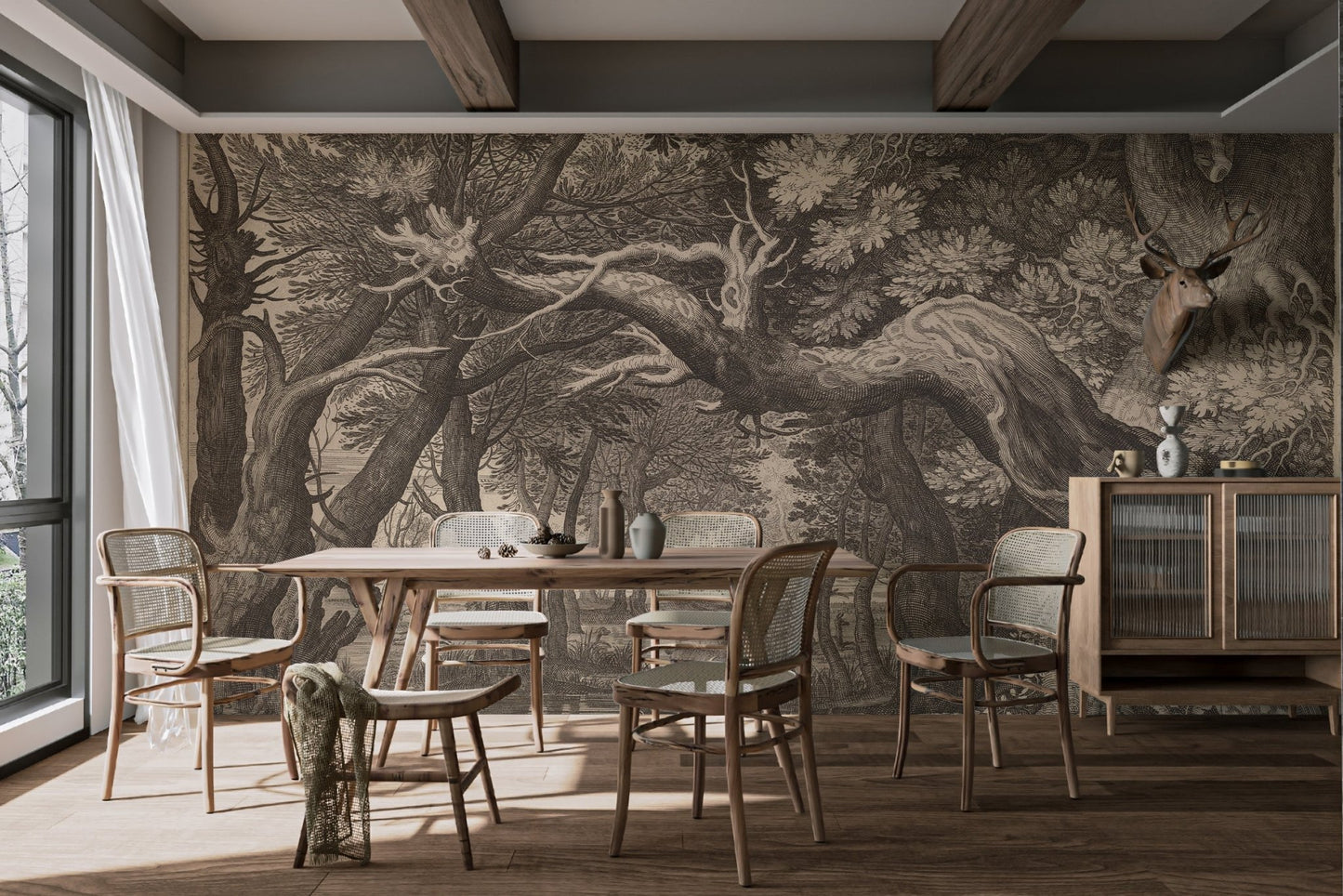 Vintage Forest Landscape Print Wallpaper - Wallanza