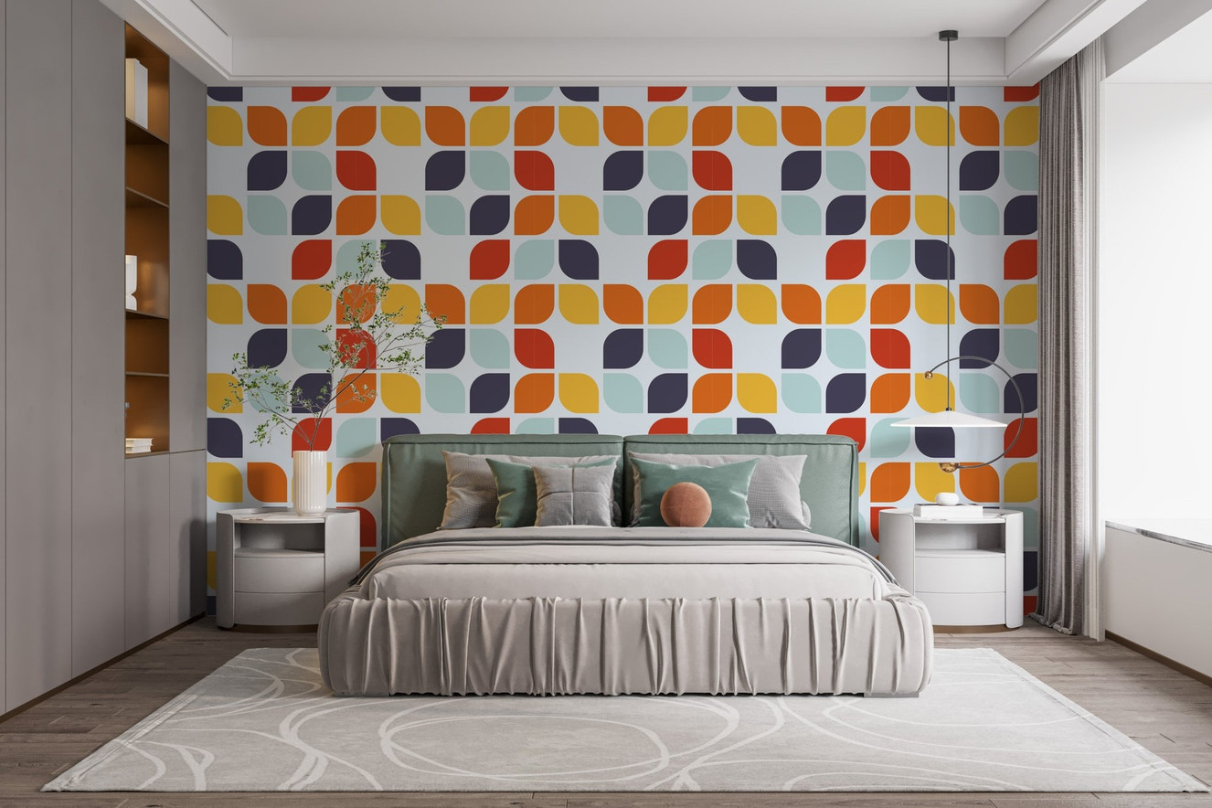 Bold geometric mural wallpaper pattern
