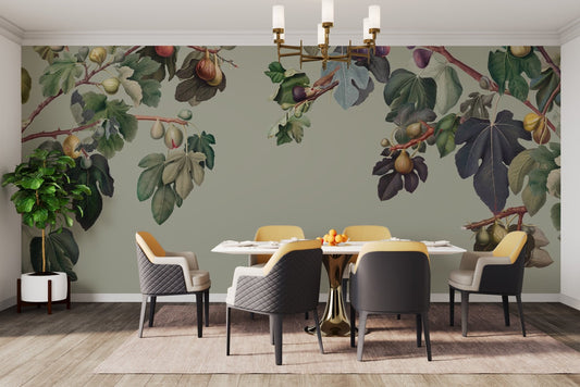 Classic green fig tree wall mural design for a sophisticated wall decor theme.