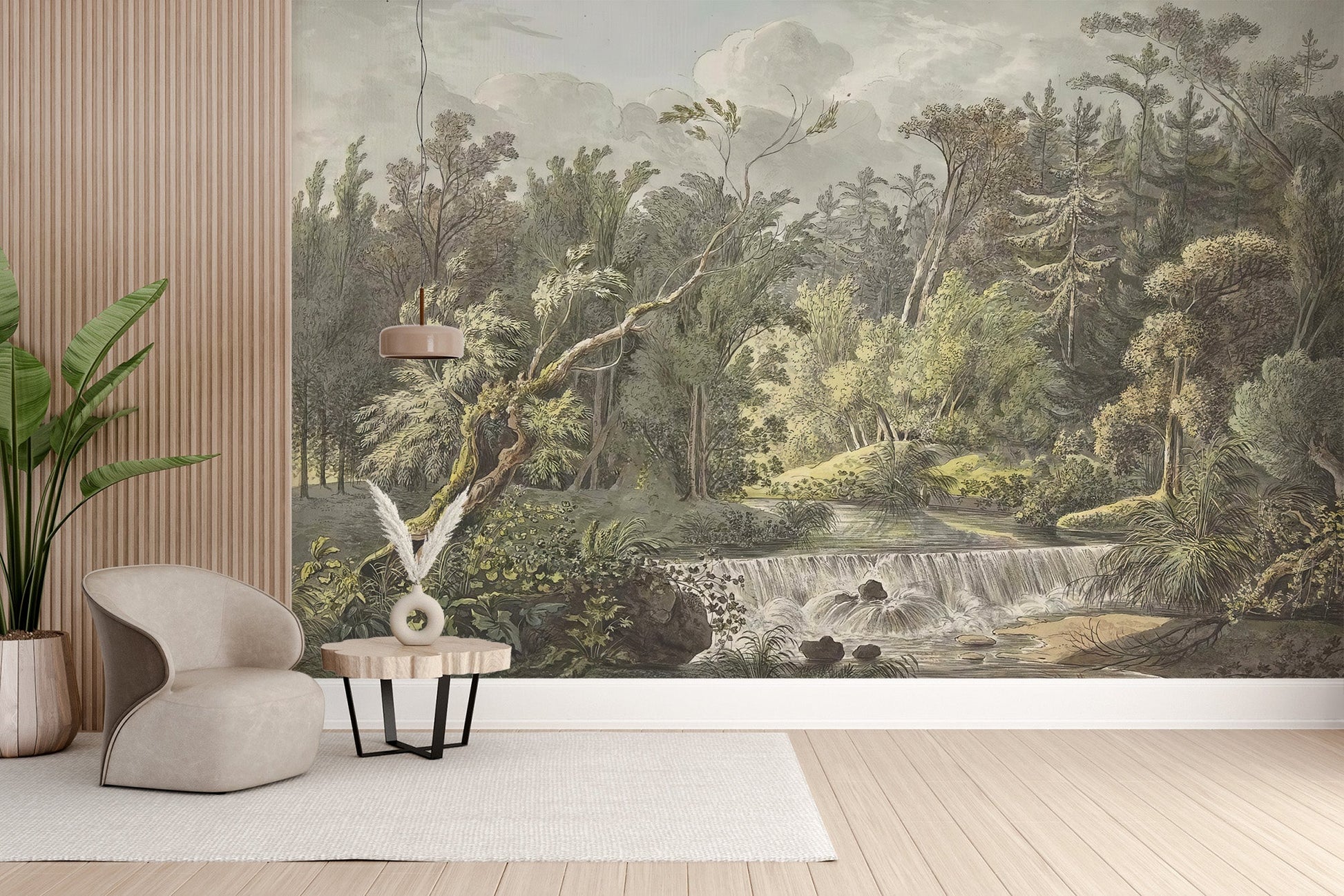 Vintage Jungle Waterfall Wall Mural - Wallanza