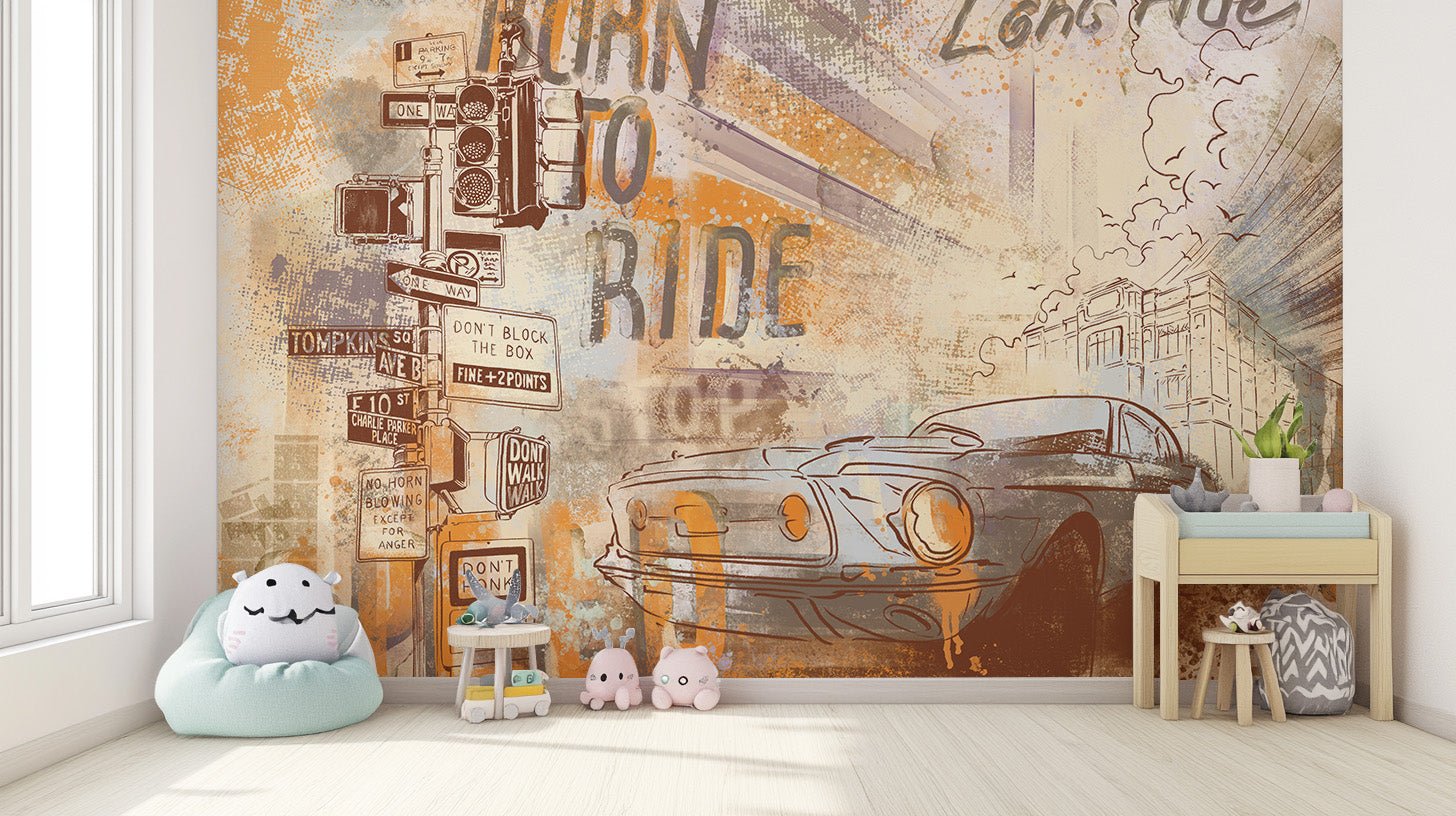 Vintage Mustang Wallpaper Mural - Wallanza