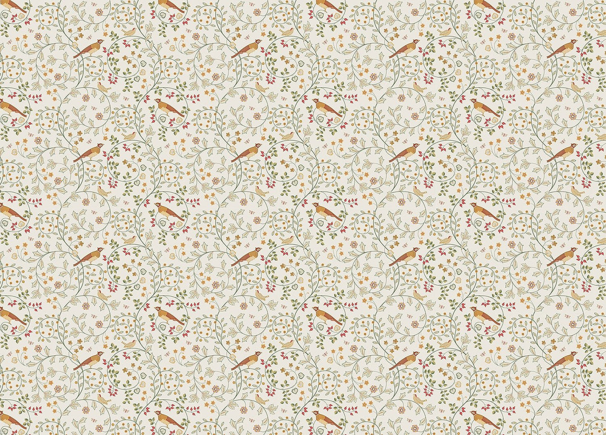 Vintage Ornament Plants Flowers and Birds Wallpaper in your room — zoomed