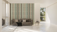 Minimalist living area featuring Vintage Pastel Stripes Art Wall Murals on a wide wall.
