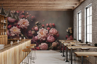 Elegant wall mural showing layered garden flowers in a classical style.