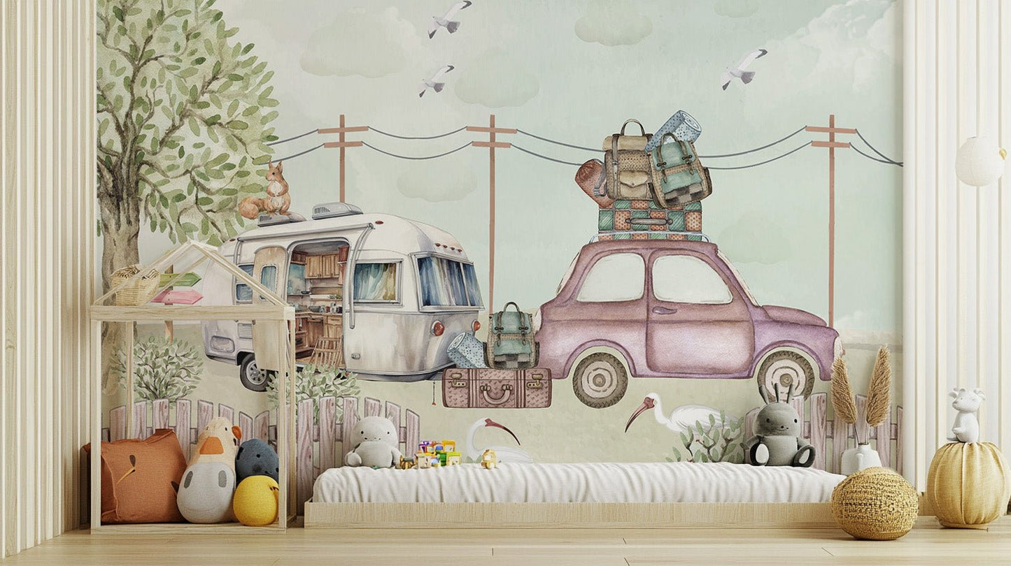 Vintage Road Trip Wallpaper Mural - Wallanza