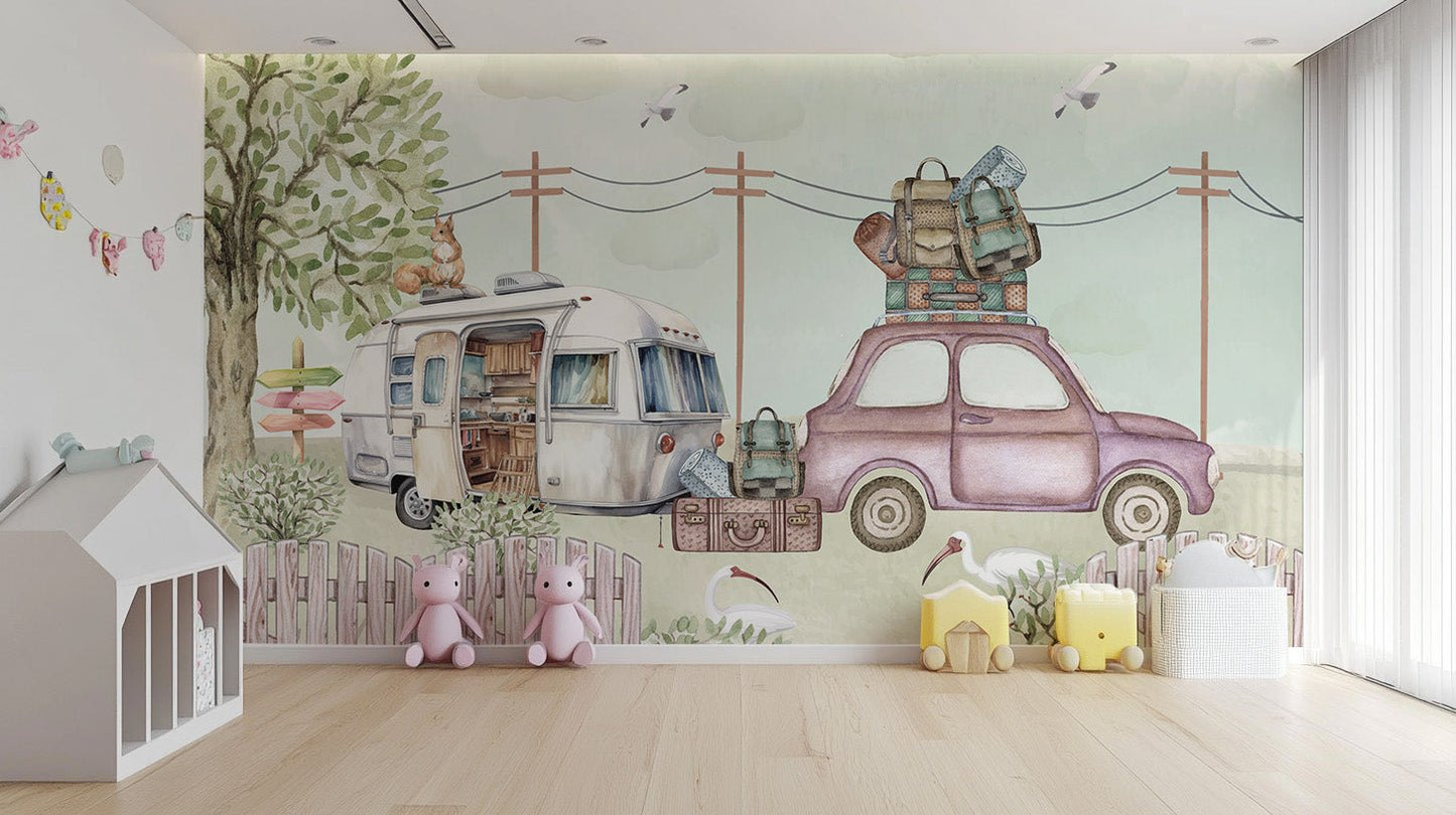 Vintage Road Trip Wallpaper Mural - Wallanza