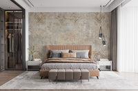 Vintage Sepia Wall Mural in a luxury bedroom featuring dark wood wardrobes.