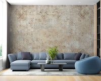 Vintage Sepia Wall Mural used as a feature wall in a living room with a blue sofa.