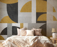 Artistic geometric wall mural with layered blocks wallpaper.