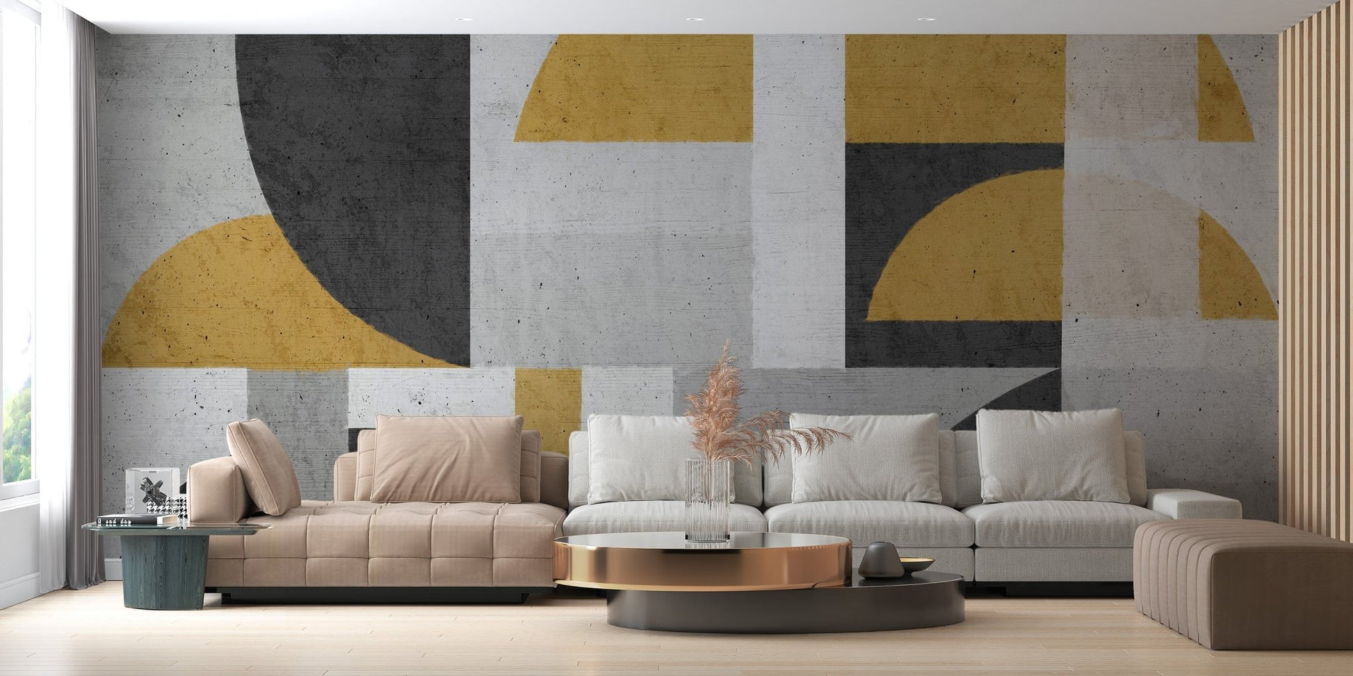 Textured vintage wallpaper with semicircle patterns wall mural.