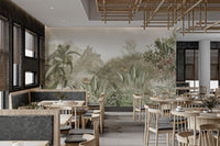 Vintage Tropical Botanical Wallpaper with large tropical leaves wall mural