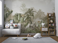 Foggy mountain view in tropical breeze wall murals