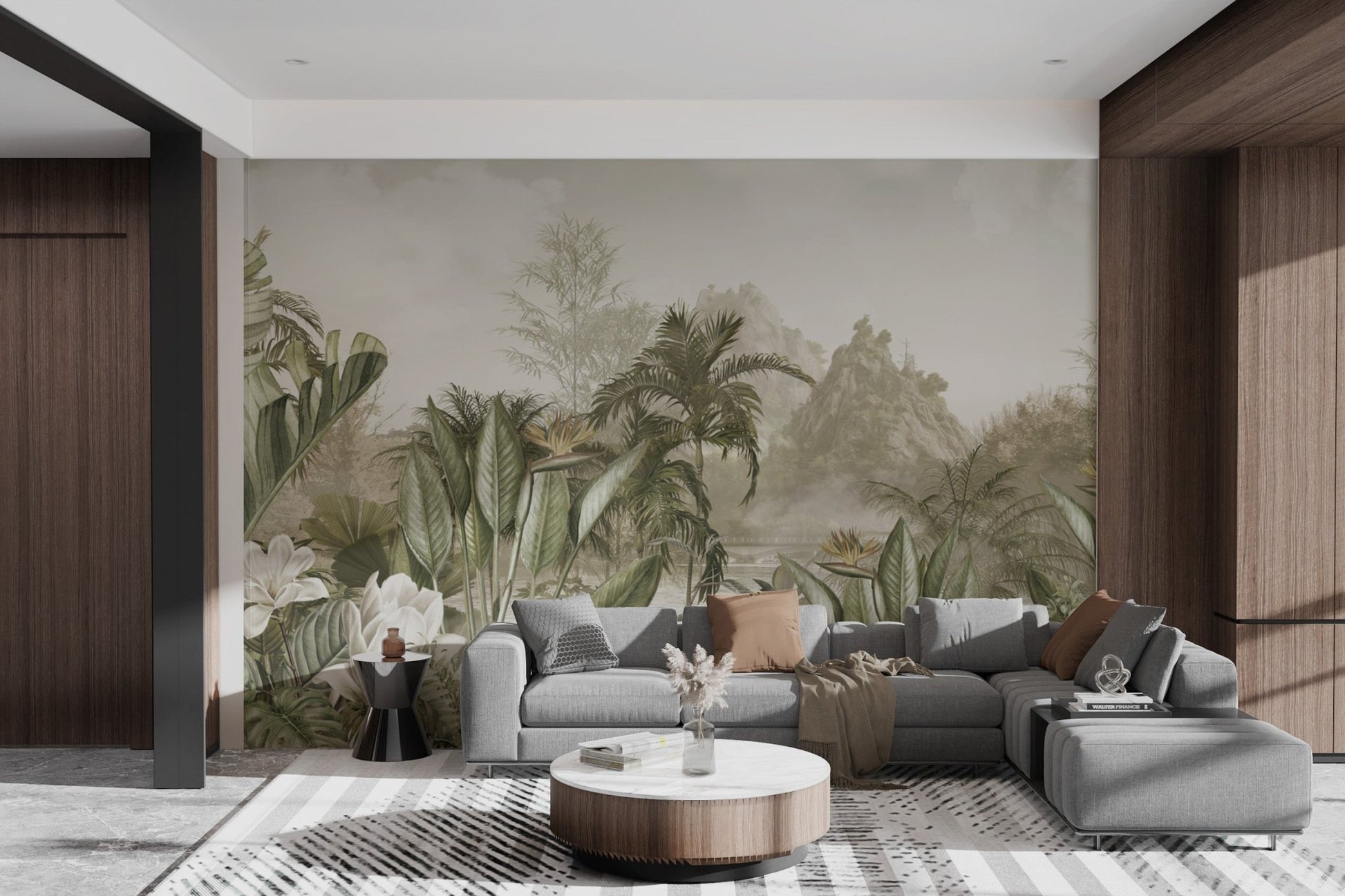 Scenic Tropical Jungle Wallpaper with exotic flora murals