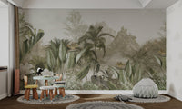 Vintage jungle wallpaper murals with palm tree details