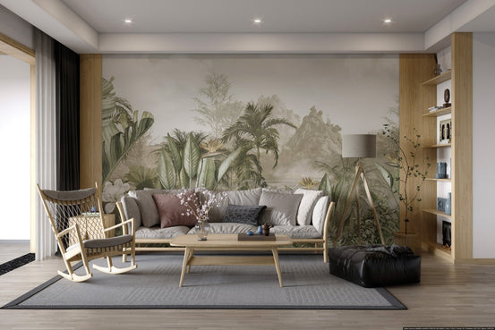 Tropical Breeze Wall Murals featuring palms and mountains murals