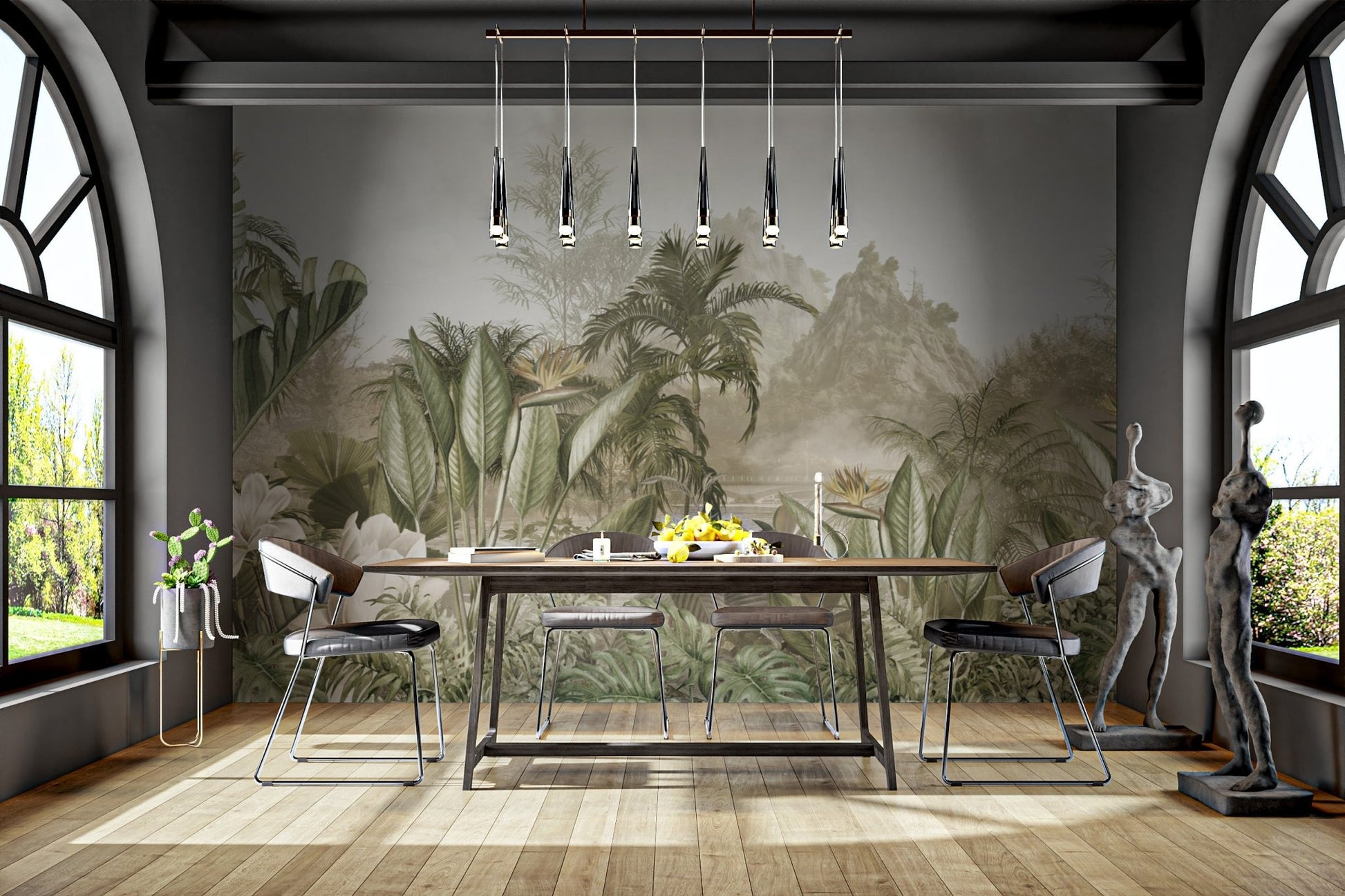 Elegant palm leaf wallpaper murals in earthy shades