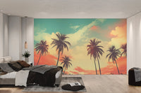 Aesthetic sunset wall mural with vibrant orange and yellow clouds.