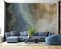 Watercolor wallpaper pattern creating a calm vibe in a sitting room.