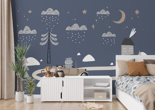 Kid's bedroom with Vintage Vroom Retro Car Mural wall mural.