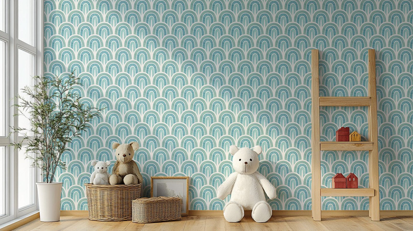 Warm Blue Abstract Delight Wallpaper in a bright nursery