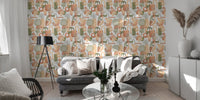 Watercolor abstract shapes wallpaper in living space.