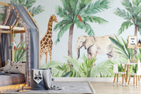 Artistic animal wall mural for kids bedroom.
