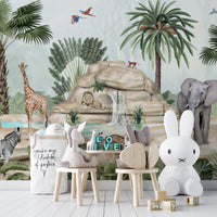 Watercolor Animals near Water Pond Wallpaper - Wallanza