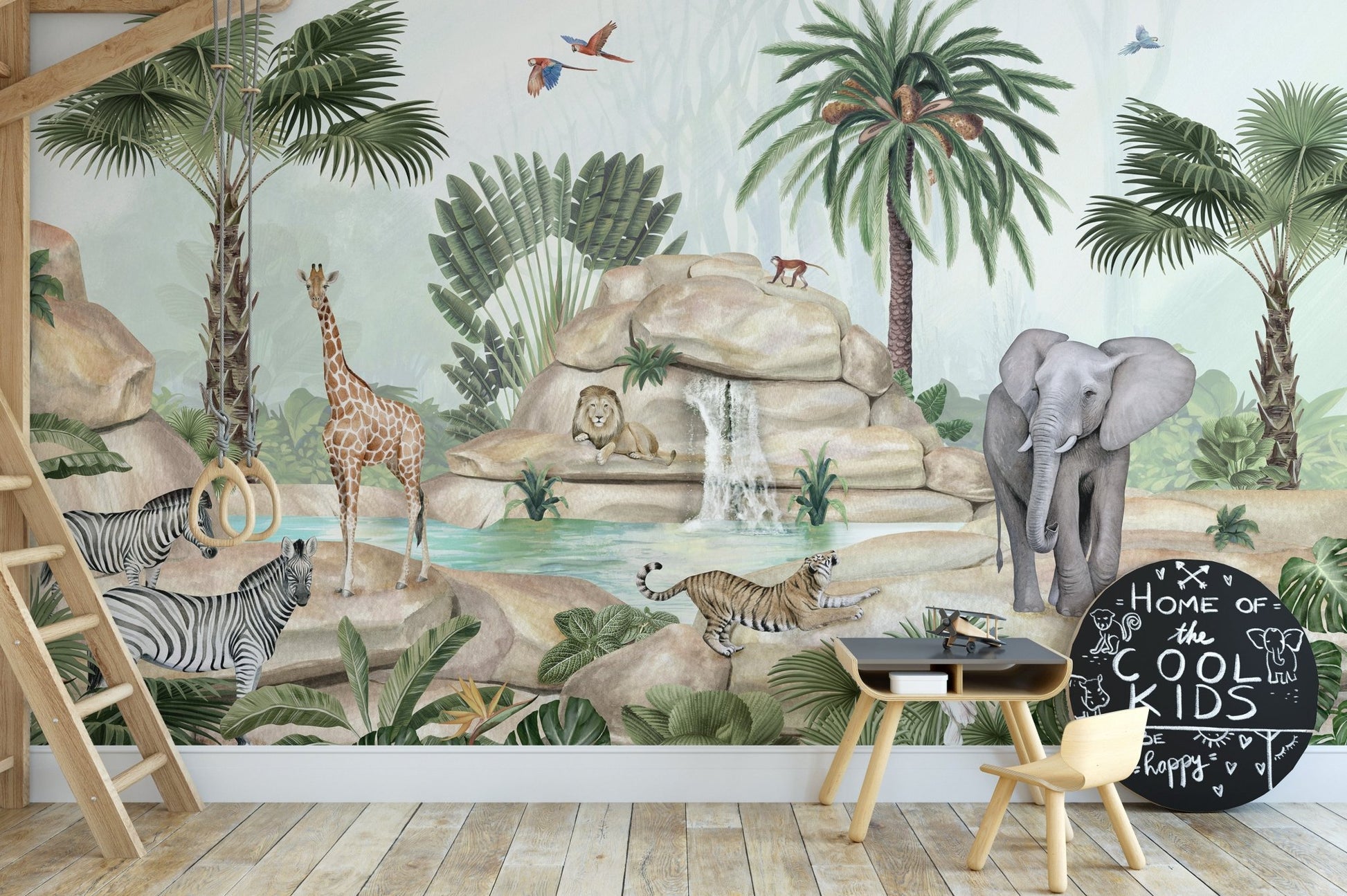 Watercolor Animals near Water Pond Wallpaper - Wallanza