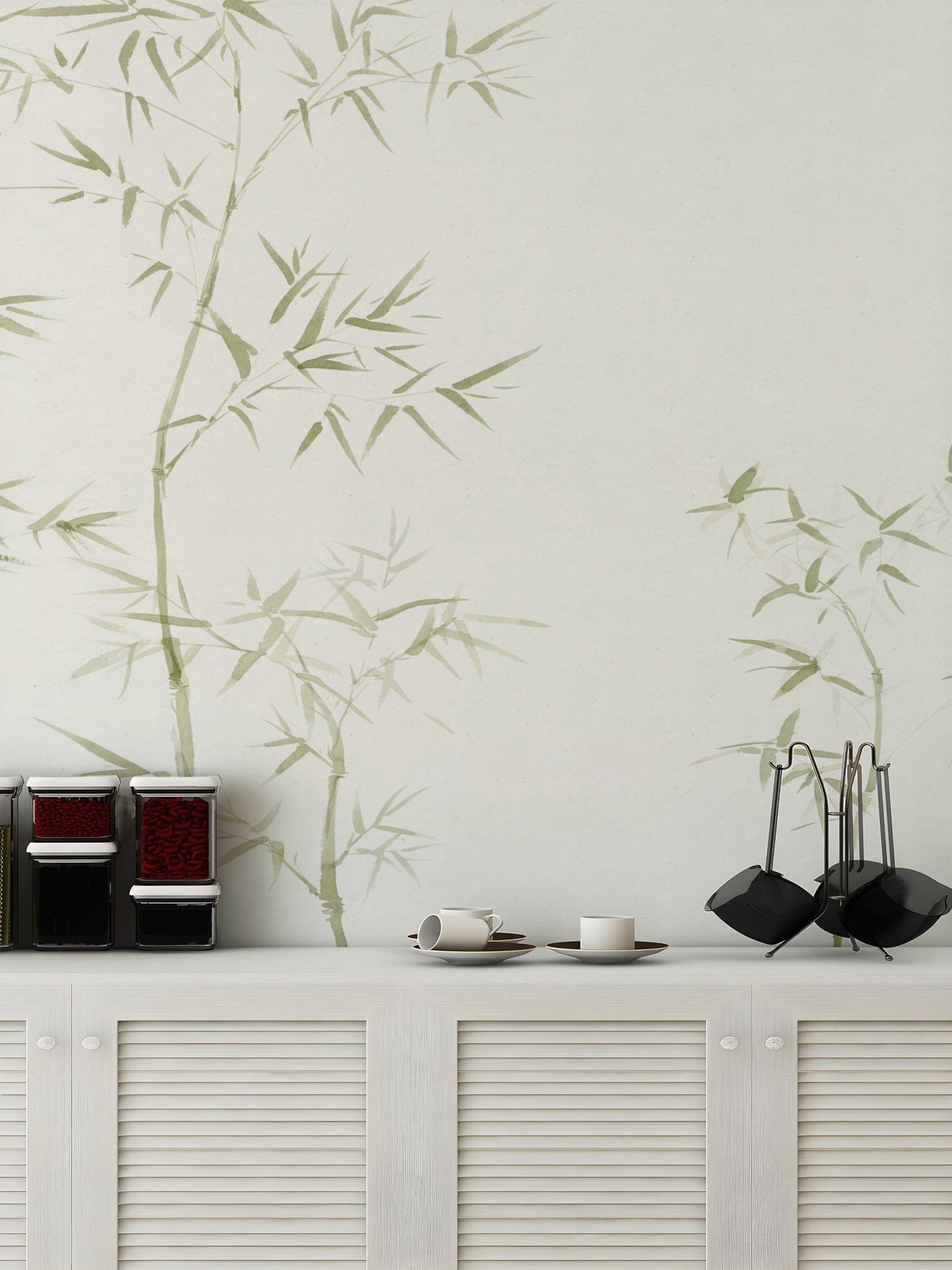 Zen style bamboo tree wallpaper for a calm and organic interior look.