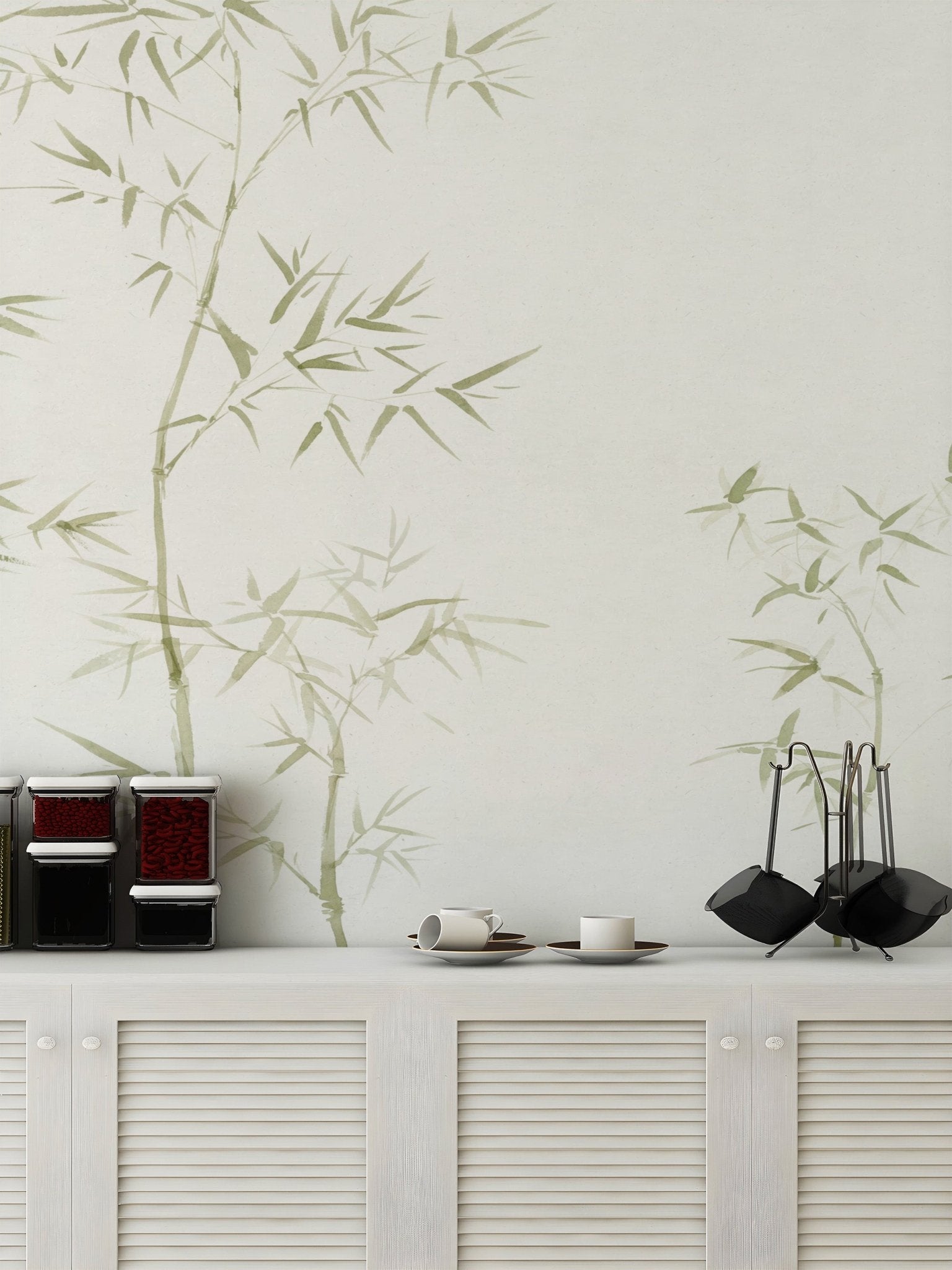 Zen style bamboo tree wallpaper for a calm and organic interior look.