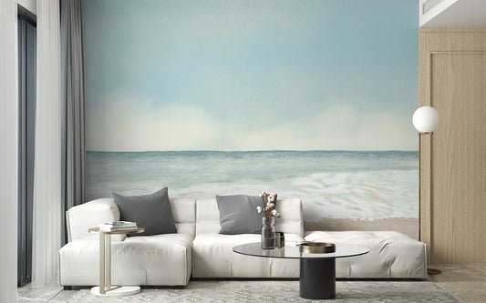 Ocean-inspired watercolor wall mural wallpaper for modern feature wall decor.