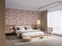 Watercolor Blossom Bliss Pattern Wallpaper paired with white curtains and warm lights.