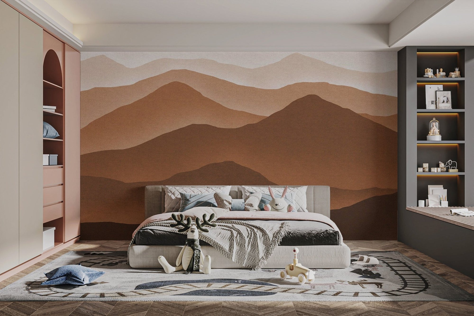 Watercolor brown mountains wallpaper featuring layered earthy peaks.