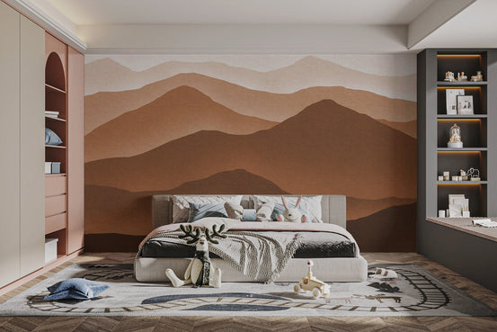Watercolor brown mountains wallpaper featuring layered earthy peaks.