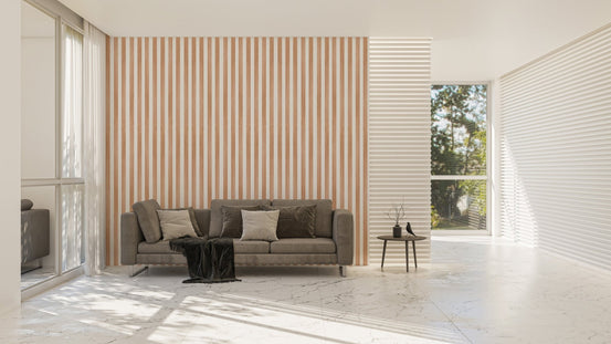 Watercolor brown striped wallpaper in a modern living space