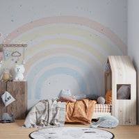 Watercolor Brushstroke Design Wall Murals in toddler bedroom with wood bed
